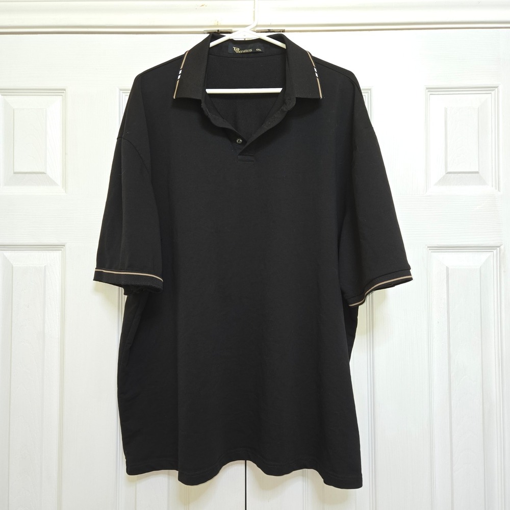TR Premium Polo Shirt Black Contrast Piping 4XL Big Tall Retro Vtg-style Knit